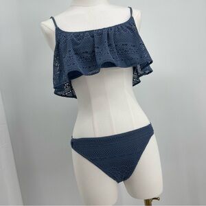 Roxy Crochet Flounce Two-Piece Bikini M Boho Chic Cottagecore Coastal Grandma